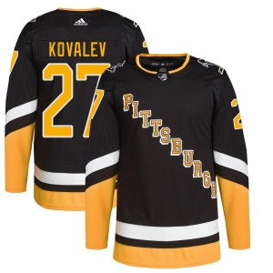 Authentic Adidas Youth Alex Kovalev Black 2021/22 Alternate Primegreen Pro Player Jersey - NHL Pittsburgh Penguins
