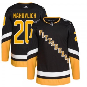 Authentic Adidas Youth Peter Mahovlich Black 2021/22 Alternate Primegreen Pro Player Jersey - NHL Pittsburgh Penguins