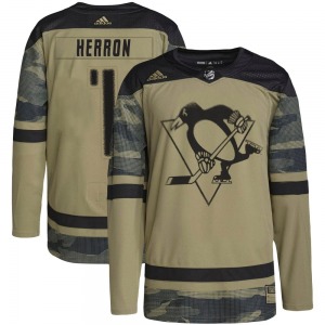 Authentic Adidas Youth Denis Herron Camo Military Appreciation Practice Jersey - NHL Pittsburgh Penguins