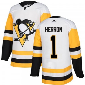 Authentic Adidas Youth Denis Herron White Away Jersey - NHL Pittsburgh Penguins
