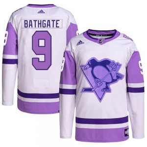 Authentic Adidas Youth Andy Bathgate White/Purple Hockey Fights Cancer Primegreen Jersey - NHL Pittsburgh Penguins