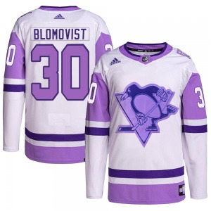 Authentic Adidas Youth Joel Blomqvist White/Purple Hockey Fights Cancer Primegreen Jersey - NHL Pittsburgh Penguins
