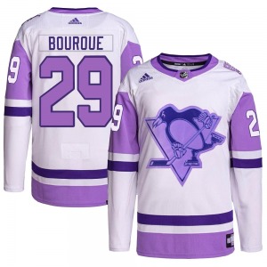 Authentic Adidas Youth Phil Bourque White/Purple Hockey Fights Cancer Primegreen Jersey - NHL Pittsburgh Penguins