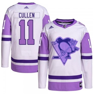 Authentic Adidas Youth John Cullen White/Purple Hockey Fights Cancer Primegreen Jersey - NHL Pittsburgh Penguins