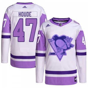 Authentic Adidas Youth Samuel Houde White/Purple Hockey Fights Cancer Primegreen Jersey - NHL Pittsburgh Penguins