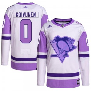 Authentic Adidas Youth Ville Koivunen White/Purple Hockey Fights Cancer Primegreen Jersey - NHL Pittsburgh Penguins