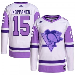 Authentic Adidas Youth Joona Koppanen White/Purple Hockey Fights Cancer Primegreen Jersey - NHL Pittsburgh Penguins