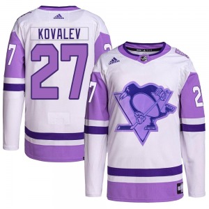 Authentic Adidas Youth Alex Kovalev White/Purple Hockey Fights Cancer Primegreen Jersey - NHL Pittsburgh Penguins