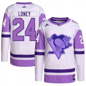 Authentic Adidas Youth Troy Loney White/Purple Hockey Fights Cancer Primegreen Jersey - NHL Pittsburgh Penguins