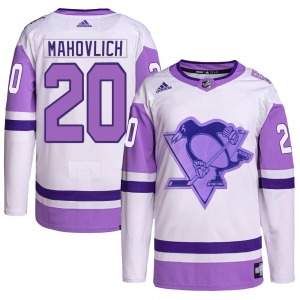 Authentic Adidas Youth Peter Mahovlich White/Purple Hockey Fights Cancer Primegreen Jersey - NHL Pittsburgh Penguins