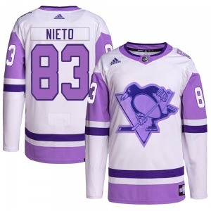 Authentic Adidas Youth Matt Nieto White/Purple Hockey Fights Cancer Primegreen Jersey - NHL Pittsburgh Penguins