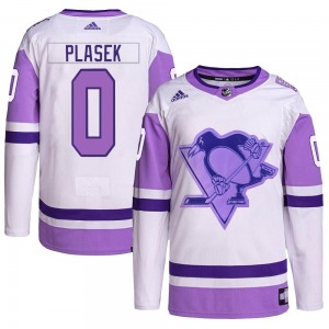 Authentic Adidas Youth Karel Plasek White/Purple Hockey Fights Cancer Primegreen Jersey - NHL Pittsburgh Penguins