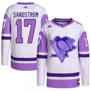 Authentic Adidas Youth Tomas Sandstrom White/Purple Hockey Fights Cancer Primegreen Jersey - NHL Pittsburgh Penguins
