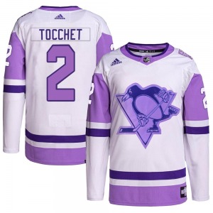 Authentic Adidas Youth Rick Tocchet White/Purple Hockey Fights Cancer Primegreen Jersey - NHL Pittsburgh Penguins