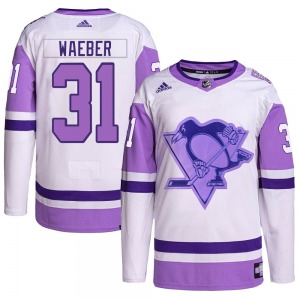 Authentic Adidas Youth Ludovic Waeber White/Purple Hockey Fights Cancer Primegreen Jersey - NHL Pittsburgh Penguins