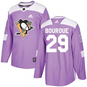 Authentic Adidas Youth Phil Bourque Purple Fights Cancer Practice Jersey - NHL Pittsburgh Penguins