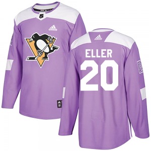 Authentic Adidas Youth Lars Eller Purple Fights Cancer Practice Jersey - NHL Pittsburgh Penguins
