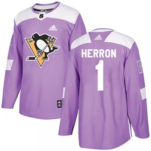Authentic Adidas Youth Denis Herron Purple Fights Cancer Practice Jersey - NHL Pittsburgh Penguins