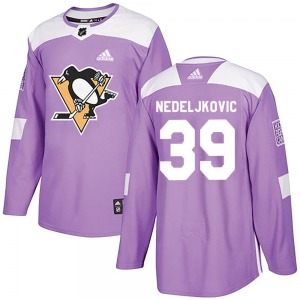Authentic Adidas Youth Alex Nedeljkovic Purple Fights Cancer Practice Jersey - NHL Pittsburgh Penguins