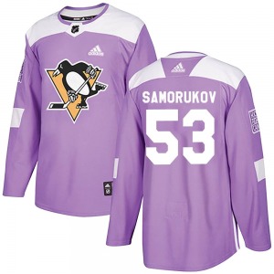 Authentic Adidas Youth Dmitri Samorukov Purple Fights Cancer Practice Jersey - NHL Pittsburgh Penguins