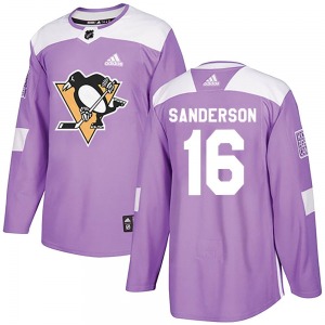 Authentic Adidas Youth Derek Sanderson Purple Fights Cancer Practice Jersey - NHL Pittsburgh Penguins
