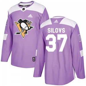Authentic Adidas Adult Arturs Silovs Purple Fights Cancer Practice Jersey - NHL Pittsburgh Penguins