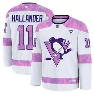 Premium Fanatics Adult Filip Hallander White 2024 Hockey Fights Cancer Practice Jersey - NHL Pittsburgh Penguins
