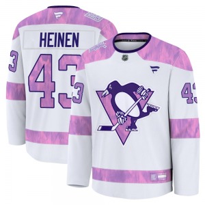 Premium Fanatics Adult Danton Heinen White 2024 Hockey Fights Cancer Practice Jersey - NHL Pittsburgh Penguins