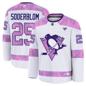 Premium Fanatics Adult Elmer Soderblom White 2024 Hockey Fights Cancer Practice Jersey - NHL Pittsburgh Penguins
