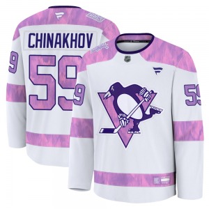 Premium Fanatics Youth Egor Chinakhov White 2024 Hockey Fights Cancer Practice Jersey - NHL Pittsburgh Penguins