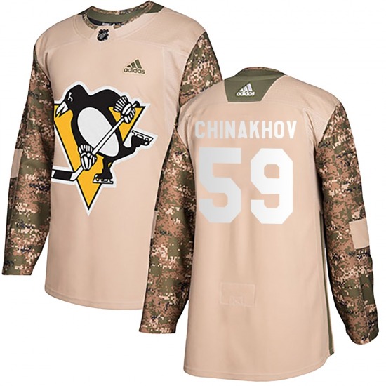 Authentic Adidas Youth Egor Chinakhov Camo Veterans Day Practice Jersey - NHL Pittsburgh Penguins