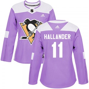 Authentic Adidas Women's Filip Hallander Purple Fights Cancer Practice Jersey - NHL Pittsburgh Penguins