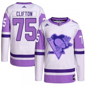 Authentic Adidas Youth Connor Clifton White/Purple Hockey Fights Cancer Primegreen Jersey - NHL Pittsburgh Penguins