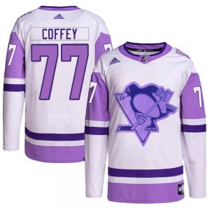 Authentic Adidas Youth Paul Coffey White/Purple Hockey Fights Cancer Primegreen Jersey - NHL Pittsburgh Penguins