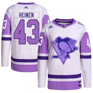 Authentic Adidas Youth Danton Heinen White/Purple Hockey Fights Cancer Primegreen Jersey - NHL Pittsburgh Penguins