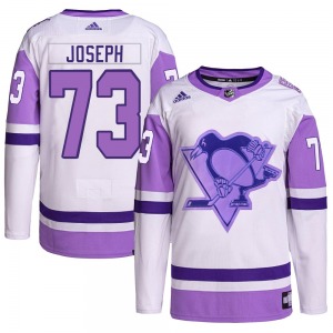 Authentic Adidas Youth P.O Joseph White/Purple Hockey Fights Cancer Primegreen Jersey - NHL Pittsburgh Penguins