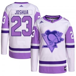 Authentic Adidas Youth Jagger Joshua White/Purple Hockey Fights Cancer Primegreen Jersey - NHL Pittsburgh Penguins