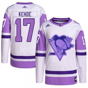 Authentic Adidas Youth Rick Kehoe White/Purple Hockey Fights Cancer Primegreen Jersey - NHL Pittsburgh Penguins