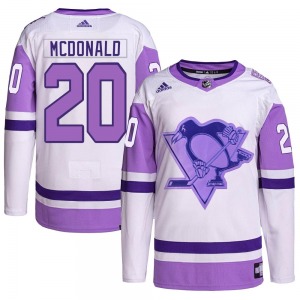 Authentic Adidas Youth Ab Mcdonald White/Purple Hockey Fights Cancer Primegreen Jersey - NHL Pittsburgh Penguins