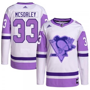Authentic Adidas Youth Marty Mcsorley White/Purple Hockey Fights Cancer Primegreen Jersey - NHL Pittsburgh Penguins