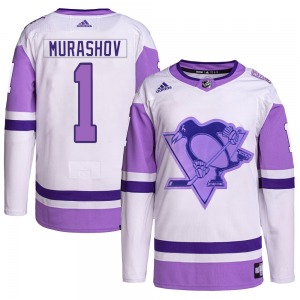 Authentic Adidas Youth Sergei Murashov White/Purple Hockey Fights Cancer Primegreen Jersey - NHL Pittsburgh Penguins