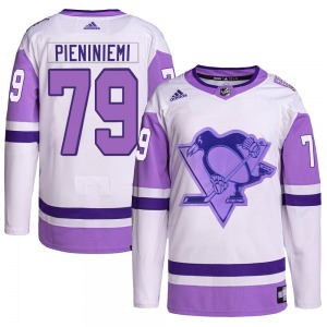 Authentic Adidas Youth Emil Pieniniemi White/Purple Hockey Fights Cancer Primegreen Jersey - NHL Pittsburgh Penguins