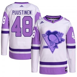 Authentic Adidas Youth Valtteri Puustinen White/Purple Hockey Fights Cancer Primegreen Jersey - NHL Pittsburgh Penguins