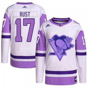 Authentic Adidas Youth Bryan Rust White/Purple Hockey Fights Cancer Primegreen Jersey - NHL Pittsburgh Penguins