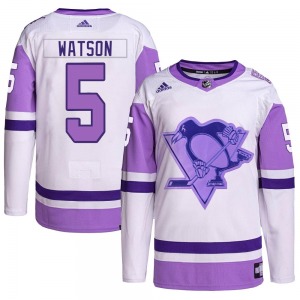 Authentic Adidas Youth Bryan Watson White/Purple Hockey Fights Cancer Primegreen Jersey - NHL Pittsburgh Penguins