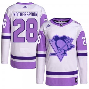 Authentic Adidas Youth Parker Wotherspoon White/Purple Hockey Fights Cancer Primegreen Jersey - NHL Pittsburgh Penguins
