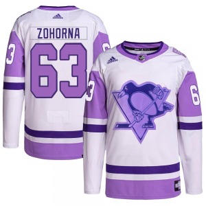 Authentic Adidas Youth Radim Zohorna White/Purple Hockey Fights Cancer Primegreen Jersey - NHL Pittsburgh Penguins