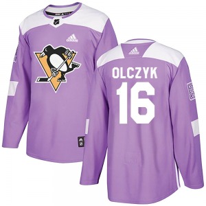 Authentic Adidas Youth Ed Olczyk Purple Fights Cancer Practice Jersey - NHL Pittsburgh Penguins